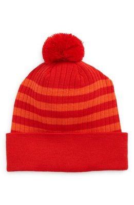Liberal Youth Ministry Stripe Wool Blend Pompom Beanie in Red