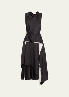 Liberty High-Neck Draped Chiffon Midi Dress