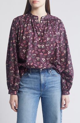 Liberty London Boho Floral Cotton Button-Up Shirt in Aubergine