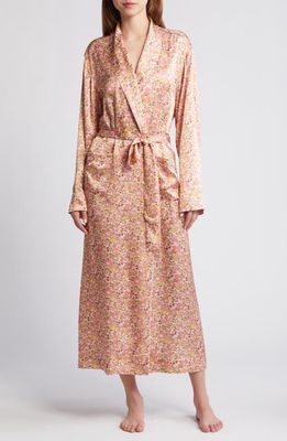 Liberty London Classic Floral Silk Satin Robe in Pink