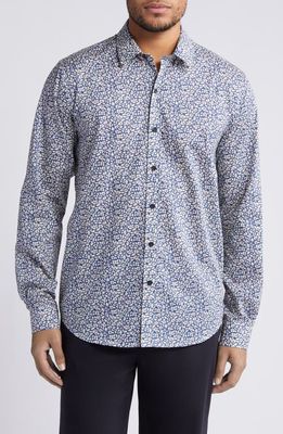 Liberty London Feather Fields Lasenby Floral Cotton Button-Up Shirt in Navy