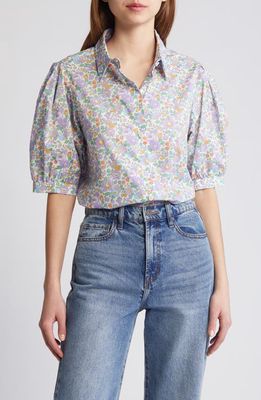 Liberty London Floral Puff Sleeve Cotton Shirt in Lilac