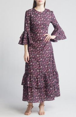 Liberty London Gala Floral Tiered Cotton Maxi Dress in Aubergine