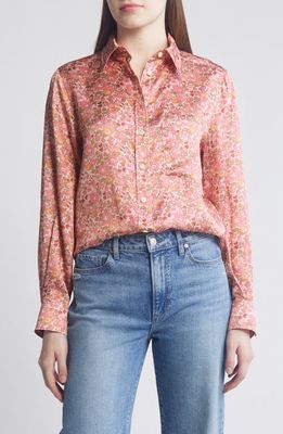 Liberty London Relaxed Fit Floral Silk Button-Up Shirt in Pink