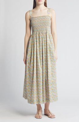 Liberty London Voyage Floral Smocked Maxi Sundress in Green Multi