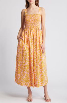 Liberty London Voyage Floral Smocked Maxi Sundress in Yellow