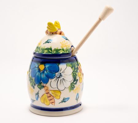 Lidia's Polish Pottery Hand Painted Honey Pot