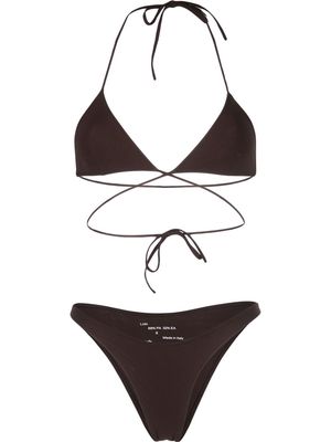 LIDO triangle-cup tie-fastening bikini set - Brown