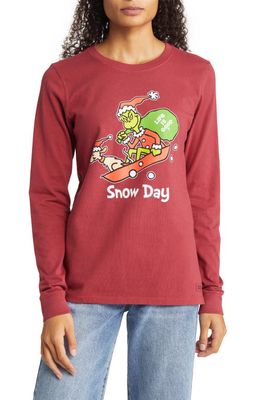LIFE IS GOOD Grinch & Max Snow Day Long Sleeve Graphic Tee in Cranberry Red