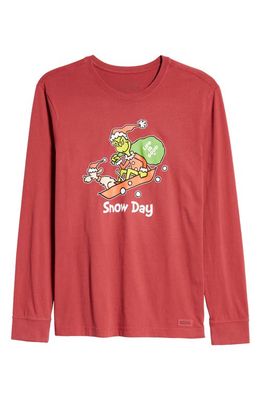 LIFE IS GOOD Men's Grinch & Max Snow Day Crewneck Cotton Graphic Tee in Cranberry Red
