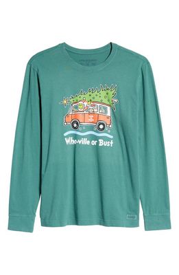 LIFE IS GOOD Men's Grinch & Max Whoville or Bust Crewneck Cotton Graphic Tee in Spruce Green