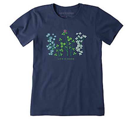 Life is Good Womens Detailed Clovers and Wildfl we Crusher Tee