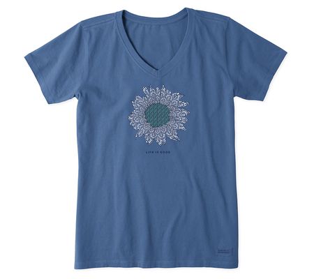 Life is Good Women's French Sunflower Crusher V -Neck Tee