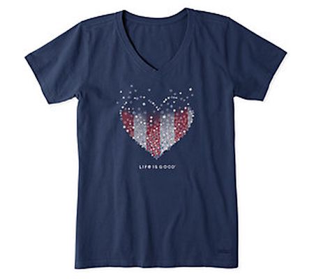 Life is Good Womens Heart Stars and Stripes Cru sher Knit Tee