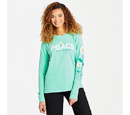Life is Good Women's Spearmint Peace Daisies LS Crusher Tee