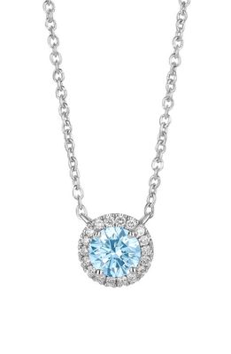 LIGHTBOX 0.10-Carat Lab Grown Diamond Halo Pendant Necklace in Blue/14K White Gold