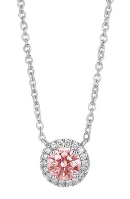 LIGHTBOX 0.10-Carat Lab Grown Diamond Halo Pendant Necklace in Pink/14K White Gold