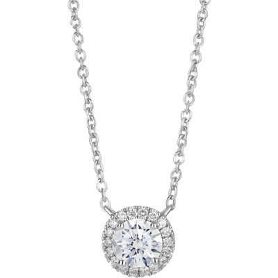 LIGHTBOX 1-Carat Lab Grown Diamond Halo Pendant Necklace in White/14K White Gold 