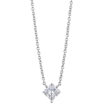 LIGHTBOX 1-Carat Princess Cut Lab-Grown Diamond Pendant Necklace in White/14K White Gold 