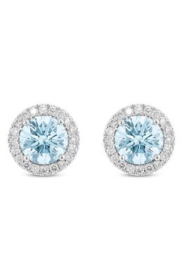 LIGHTBOX 2.54-Carat Lab Grown Diamond Halo Stud Earrings in Blue/14K White Gold