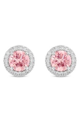 LIGHTBOX 2.54-Carat Lab Grown Diamond Halo Stud Earrings in Pink/14K White Gold