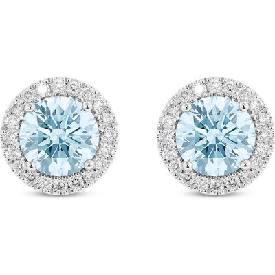 LIGHTBOX 2-Carat Lab Grown Diamond Halo Stud Earrings in Blue/14K White Gold 