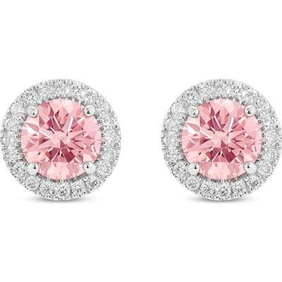 LIGHTBOX 2-Carat Lab Grown Diamond Halo Stud Earrings in Pink/14K White Gold 