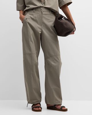 Lightly Wrinkled Cotton Curved Pants