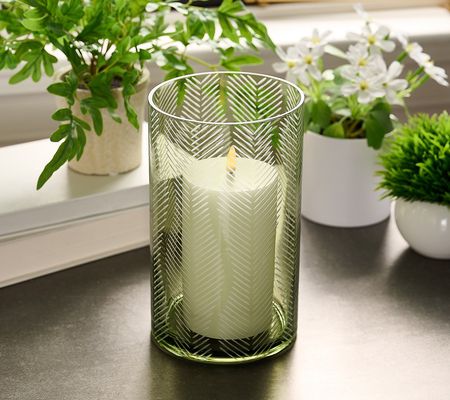 Lightscapes Medium Etched Glass Hurricane w/ Flameless Candl
