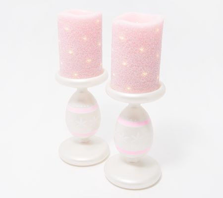 Lightscapes S/2 Easter Egg Glass Pedestals w/Sugared Candles