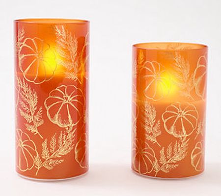 Lightscapes Set of 2 Harvest Themed Flameless Glass Candles
