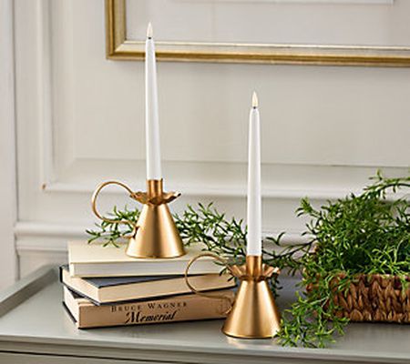 Lightscapes Set of 2 Metal Taper Candle Holders & Tapers
