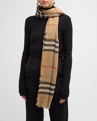Lightweight Giant Check Wool Scarf
