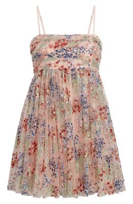 LIKELY Charlie Floral Sequin Mesh A-Line Dress in Pink Multi