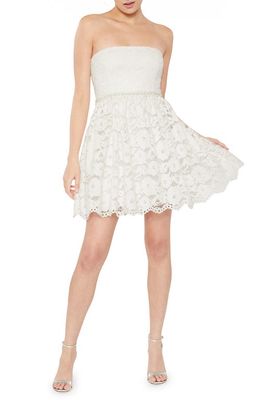 LIKELY Imitation Pearl Bead Lace Strapless A-Line Minidress in White