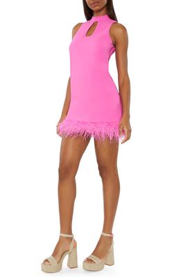 LIKELY Kikka Ostrich Feather Trim Cutout Dress in Pink Sugar