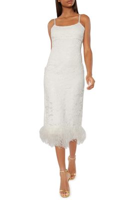 LIKELY Mari Faux Feather Hem Midi Dress in White