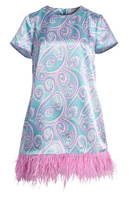 LIKELY Marullo Feather Fringe A-Line Dress in Jade Lavender Multi