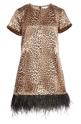 LIKELY Marullo Feather Fringe Mini Dress in Toffee Multi