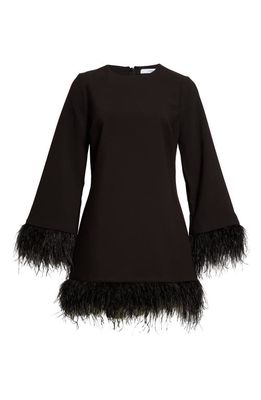 LIKELY Marullo Feather Trim Long Sleeve Dress in Black
