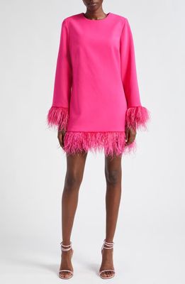 LIKELY Marullo Feather Trim Long Sleeve Dress in Fuschia