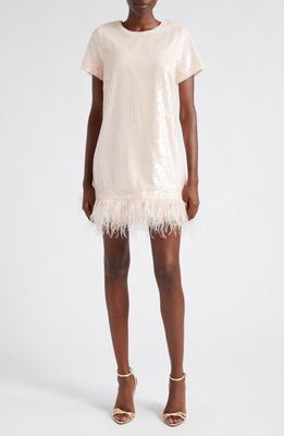 LIKELY Marullo Sequin Feather Trim Dress in Misty Rose