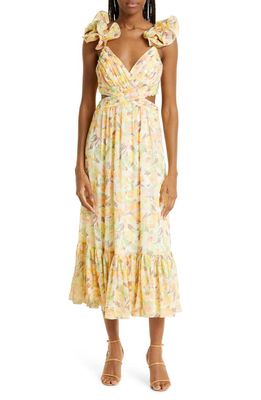 LIKELY Pria Floral Metallic Thread Sundress in Yellow/Ivory Multi