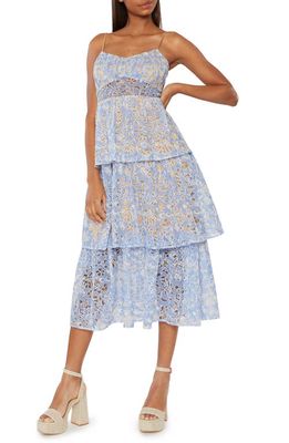 LIKELY Santos Tiered Midi Dress in Bluebell/White