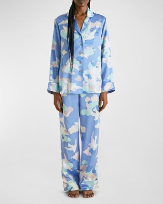 Lila Bird-Print Silk Pajama Set