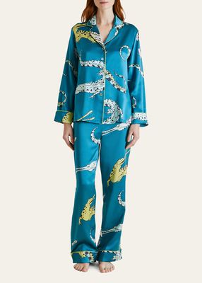 Lila Crocodile-Print Silk Pajama Set