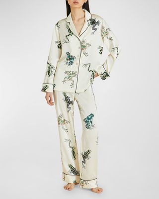 Lila Frog-Print Silk Satin Pajama Set