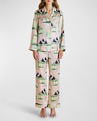 Lila Landscape-Print Silk Pajama Set