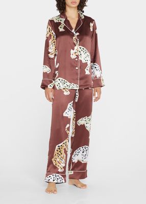 Lila Luxo Leopard-Print Silk Pajama Set