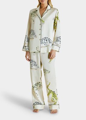 Lila Silk Animal-Print Pajama Set